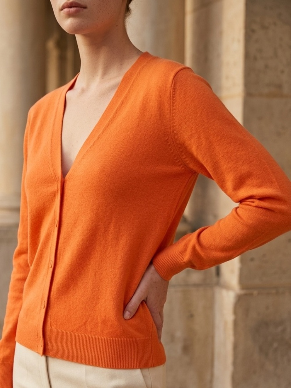 GAP Orange V-Neck Button Cardigan - Picture 5 of 13